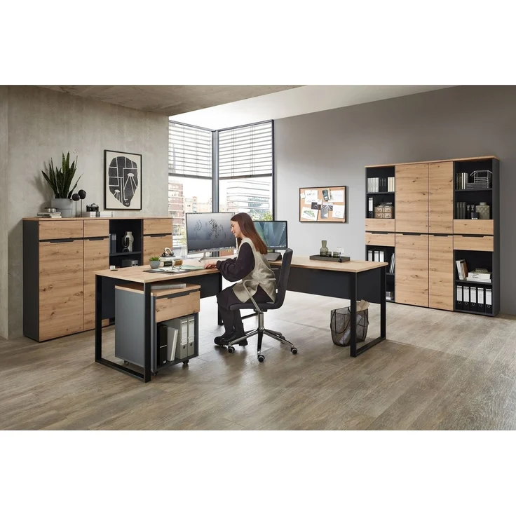 Eckschreibtisch >Memphis< in Artisan Eiche Dekor / schwarz - 223x77x170 (BxHxT) – Bild 8
