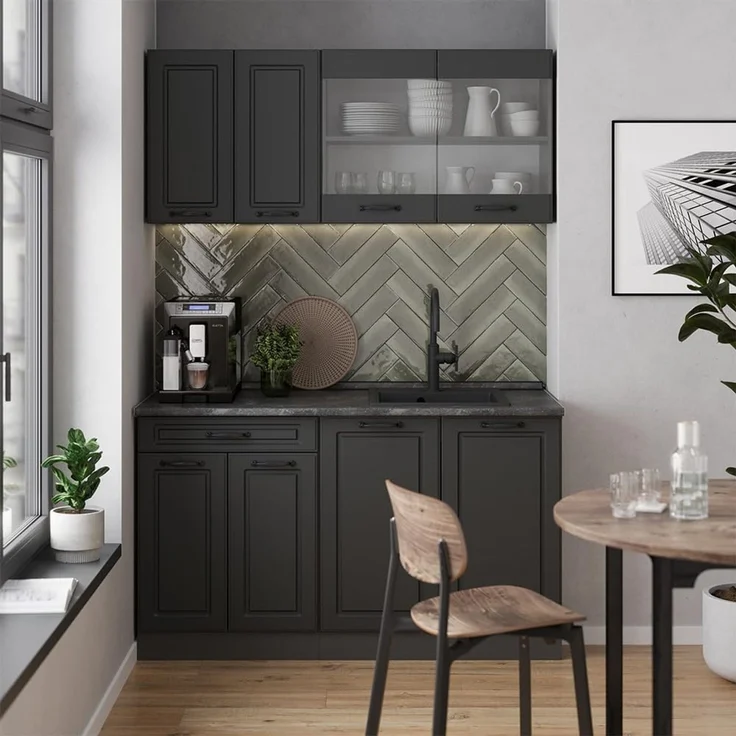 Singleküche R-Line Anthrazit Landhaus/Anthrazit 140 cm , AP Anthrazit Vicco – Bild 2