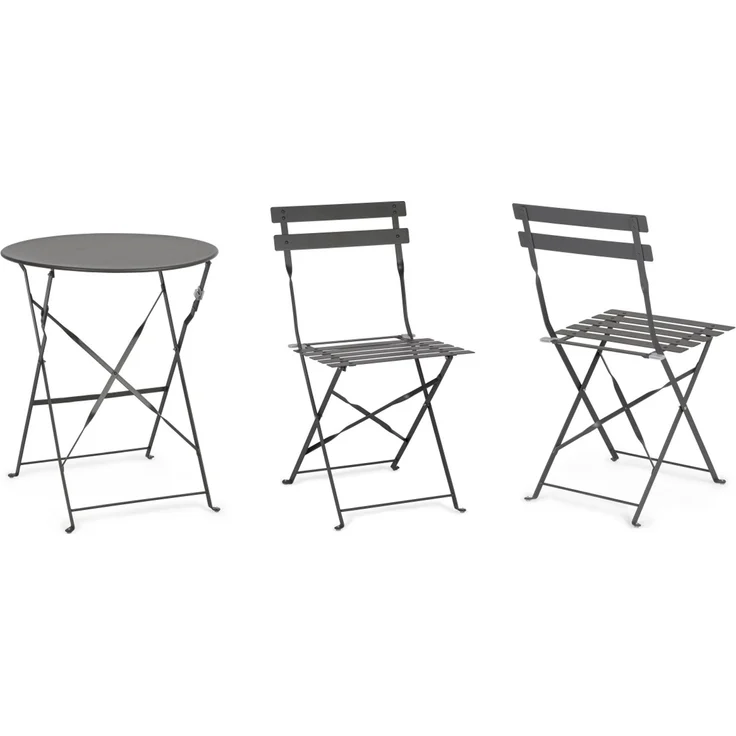 Garten-Set Austin Metall, klassisch klappbar, anthrazit, 2 Stühle und Tisch für draußen – Bild 7