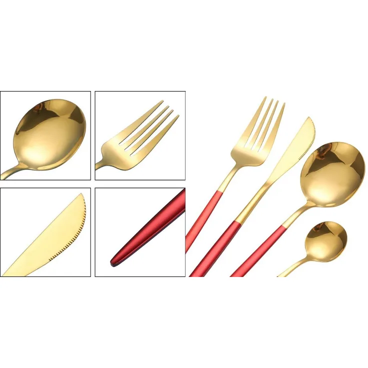 Premium Besteck-Set Rot/Gold 6 Personen 24-tlg Edelstahl Essbesteck CF-22130