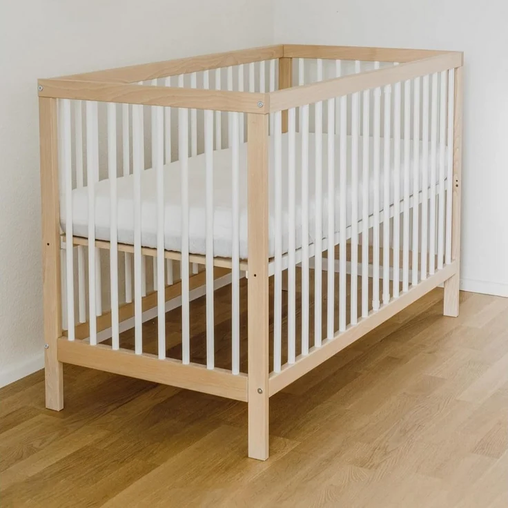 Ehrenkind® Babybett PUR inkl. Matratze 120x60 Buchenholz | Natur | Kinderbett 9-Fach höhenverstellbar mit entnehmbaren Stangen | Baby Bett – Bild 3