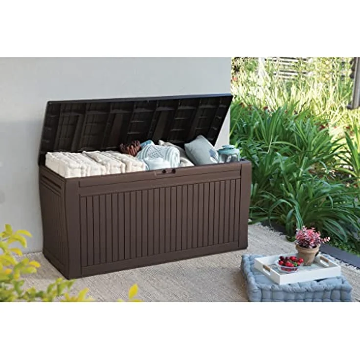 Curver Keter Comfy Gartenbox, Auflagenbox und Sitzmöglichkeit, 270L, braun, wetterbeständig – Bild 8