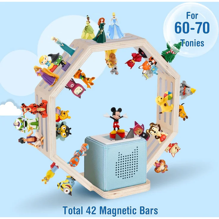 Todeco Tonie-Regal für Toniebox Hörfiguren, Magnetische Aufbewahrung für 60-70 Tonie, Wandregal und Schreibtischregal, Kinderregal für Mädchen & Jungen, Kleines Achteck – Bild 8