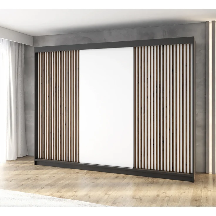 A&J MöbelLand Schwebetürenschrank IOSA 200 cm mit 4 Schubladen, und 3D Lamellen – Bild 2