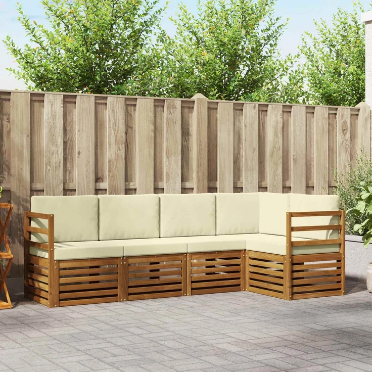 vidaXL Outdoor-Sofagarnitur 5 stk. 5-Sitzer Natur und Creme 3374790 – Bild 1