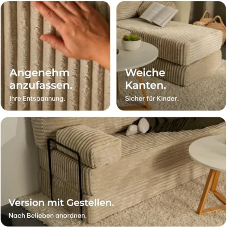 Masseno Ecksofa NOTIA, modulares Boneless Sofa mit Schlaffunktion, Kordstoff TILIA 62, 3-Sitzer – Bild 9