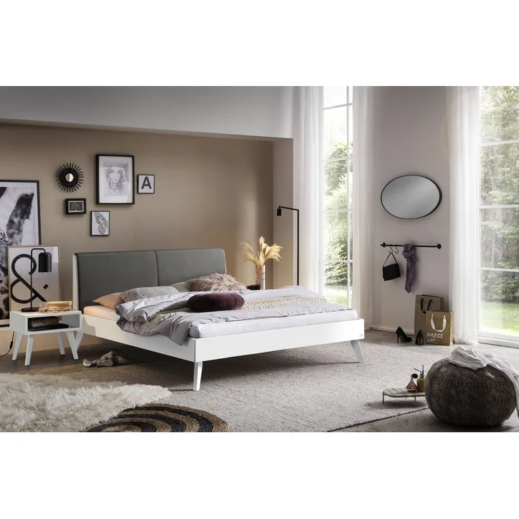 Hasena Polsterbett Simone Grau/Weiß mit gepolstertem Kopfteil 160x200 cm, Komforthöhe 25 cm MDF weiss deckend – Bild 2