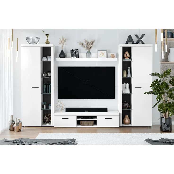 AX LIVING Spacoro XL Wohnwand weiß modern hochwertig 300 cm ohne LED – Bild 1