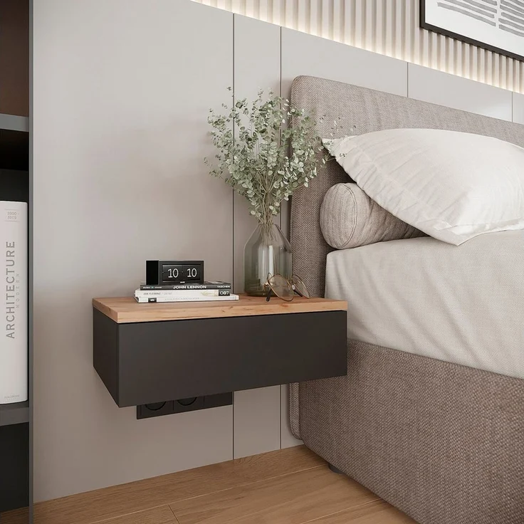 KOMTO Wandregal mit Schublade Monaco - Nachttisch Hängend Wandmontage, 1-tlg. – Bild 2
