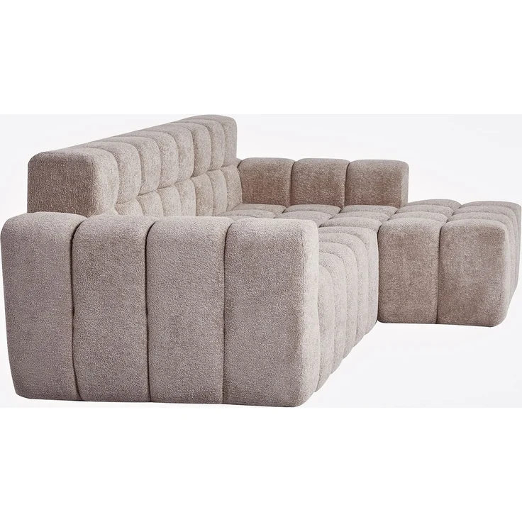 L-förmiges modulares Sofa aus Regen-Velours 250x125x60 cm in Khaki mit Kaltschaum – Bild 8