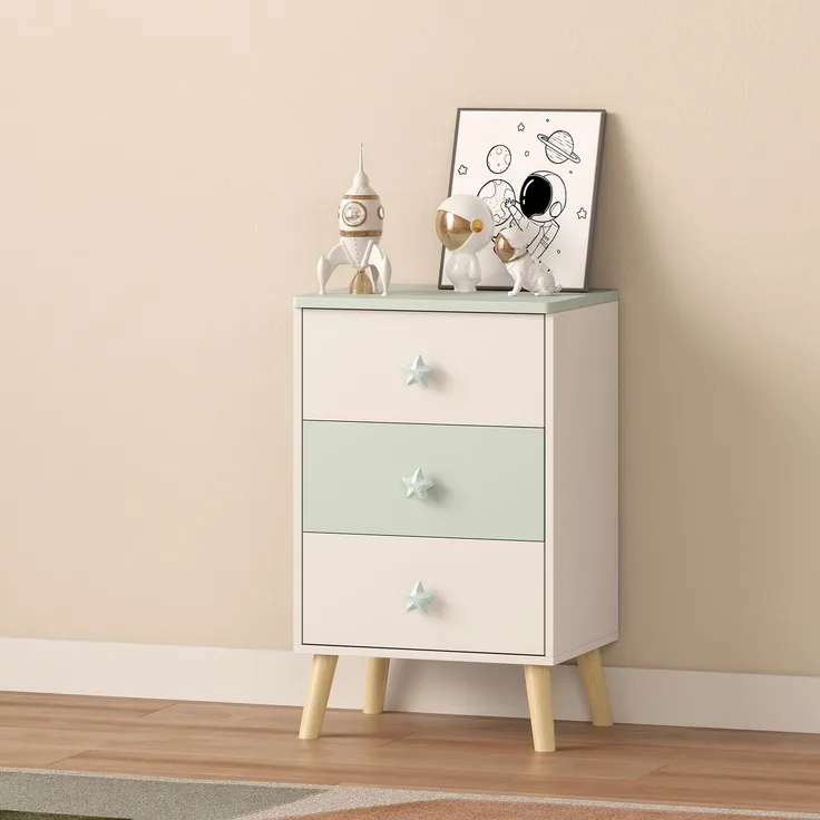 Kinderkommode Sandnes mit 3 Schubladen 62x38x30 cm Weiß/Mintgrün [en. casa]