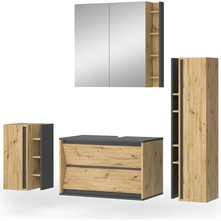 Badmöbel-Set Edelin Anthrazit/Artisan-Eiche 4-teilig Vicco – Bild 1