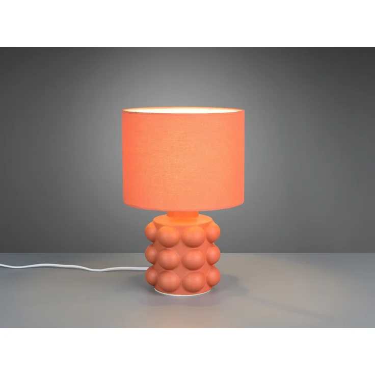 Retro LED Tischlampe mit Keramikfuß & Stoffschirm Orange, Höhe 30cm – Bild 3