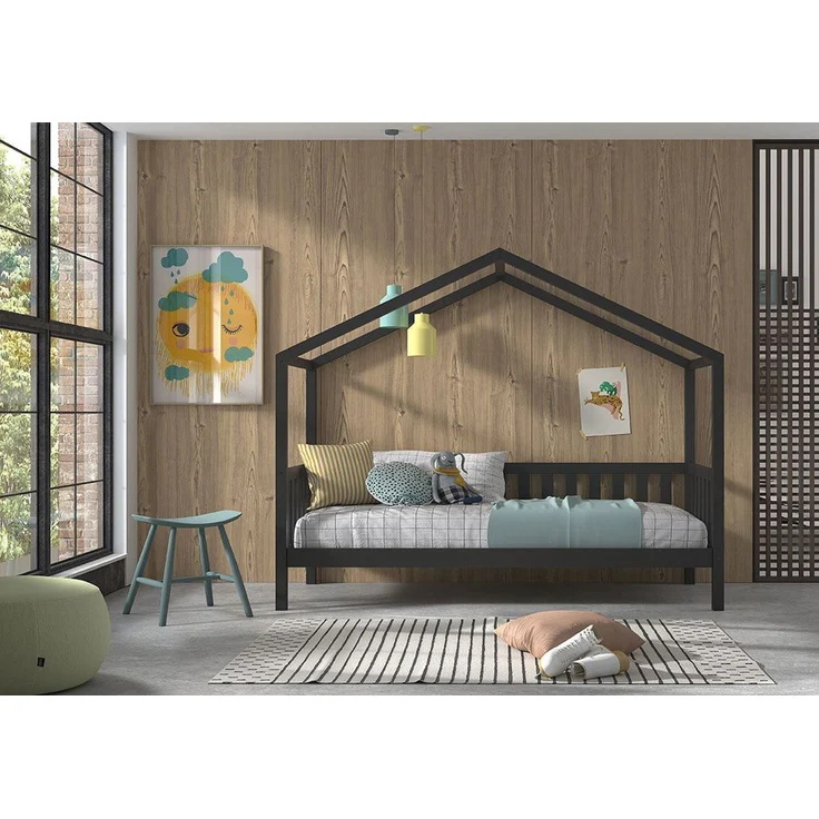 Hausbett Kapua 210x97x170 Kinderbett Massivholz Anthrazit – Bild 3