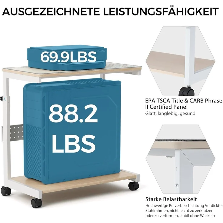 Höhenverstellbarer PC Tower Ständer mit Rollen und Maus Pad, Ahornfarbe – Bild 5