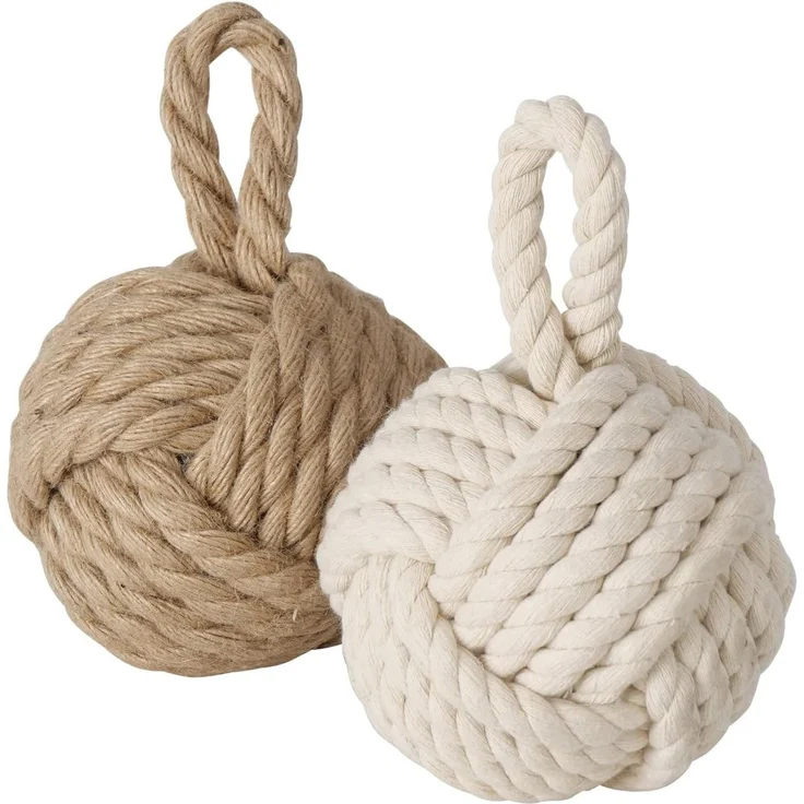 Boltze Türstopper Set Jute Knoten Natur Strick Kugel Stoff Boden 1,5 kg Gewicht mit praktischer Schlaufe (2er Set) – Bild 1