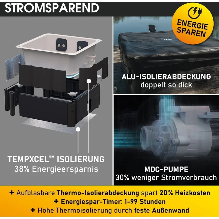 BRAST Whirlpool MSpa Oslo & Amber Aero Plus mit Fester Außenwand inkl. LED-Beleuchtung, (für 6 Personen, 180 x 180 x 65 cm, 140 Massagedüsen), Ganzjähriger Einsatz Winterfest, In & Outdoor Pool – Bild 8