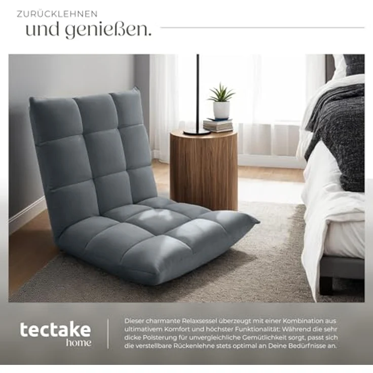 tectake Relaxsessel Fernsehsessel Snooze, 2 in 1 Samt, 14-fach verstellbar, 2 in 1 als Sessel oder Liege, gepolstert, mit Samtbezug – Bild 5