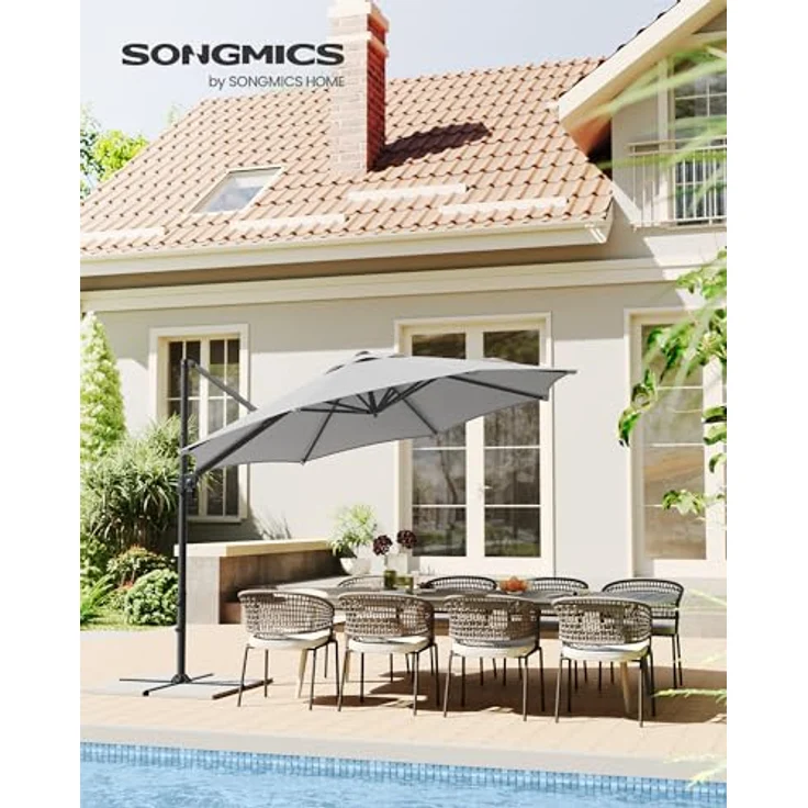 Songmics Sonnenschirm, Ø 300 cm, UPF 50+, 360° drehbar, Neigungswinkel stufenlos verstellbar, taubengrau – Bild 3
