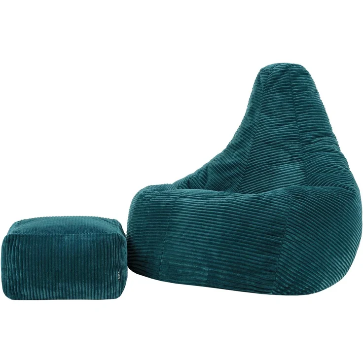 Icon Dalton XXL Sitzsack Cord mit Hocker, Blaugrün, Gaming Sitzsack Erwachsene mit Füllung, Bean Bag, Cord Sessel, Lounge Sessel, Lounge Stuhl, Schlafzimmer, Wohnzimmer, Wohnzimmer Möbel – Bild 1