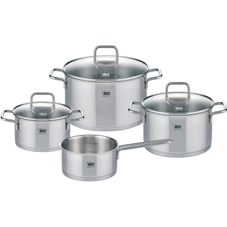 Elo Topf-Set Citrin, Edelstahl (Set, 7-tlg, je 1 Fleischtopf Ø 16/20/24 cm, 1x Stielkasserolle Ø 16 cm), Induktion