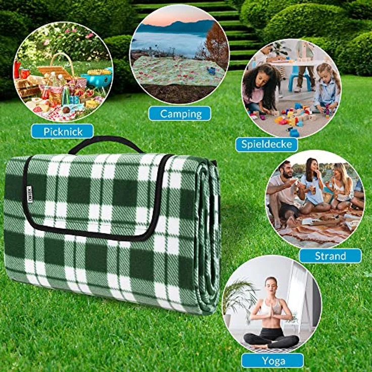 DETEX® Picknickdecke, 200x200 cm, Karo/Grün, wasserdicht, isoliert, faltbar – Bild 5