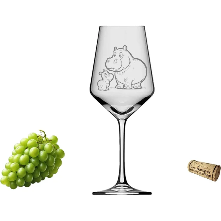 eXODA Weinglas Gravur Nilpferd mit Baby - 350ml absolut spülmaschinenfest, 1-tlg, Glas, Atemberaubende Darstellung – Bild 1