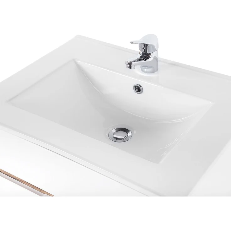 Badezimmermöbel Set inkl. 61 cm Keramik-Waschtisch LUTON-56 in Hochglanz weiß mit Wotan Eiche Nb, B/H/T ca. 160/200/46 cm – Bild 4