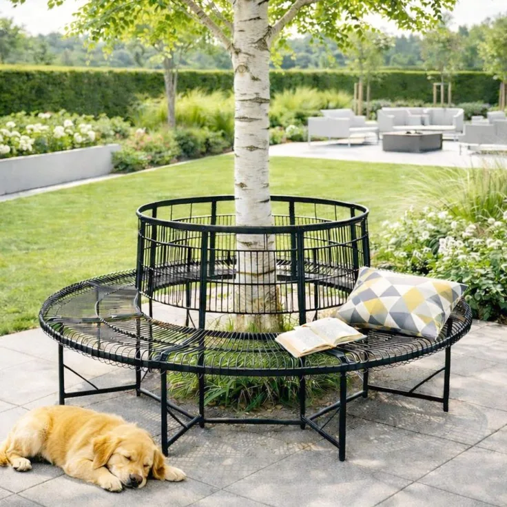 DanDiBo Baumbank Rund Wetterfest Metall D-200cm 96723 Gartenbank Rundbank Sitzbank Bank Schmiedeeisen Parkbank