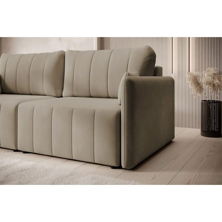 Selsey 'Louisos ' 3-Sitzer Schlafsofa in Samt mit schwarzen Beinen, Beige – Bild 7