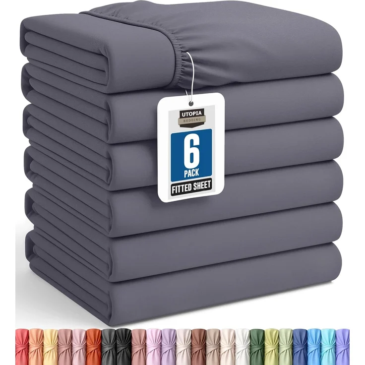 Utopia Bedding Spannbettlaken für Queensize-Betten – Großpackung mit 6 Bettlaken – weiche gebürstete Mikrofaser – Tiefe Taschen – schrumpffrei und lichtbeständig – pflegeleicht (grau) – Bild 1