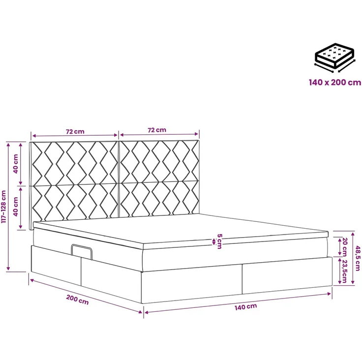 vidaXL Aufbewahrungsbett mit Matratze Dunkelgrün 140 x 200 cm Samt 3459756 – Bild 12