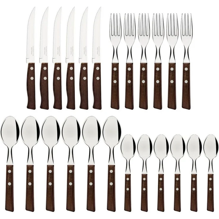 Tramontina Besteck-Set TRADICIONAL Steakbesteck (24-tlg), 6 Personen, Edelstahl, Tafelbesteck, rostfrei, Naturholz-Griffe – Bild 5