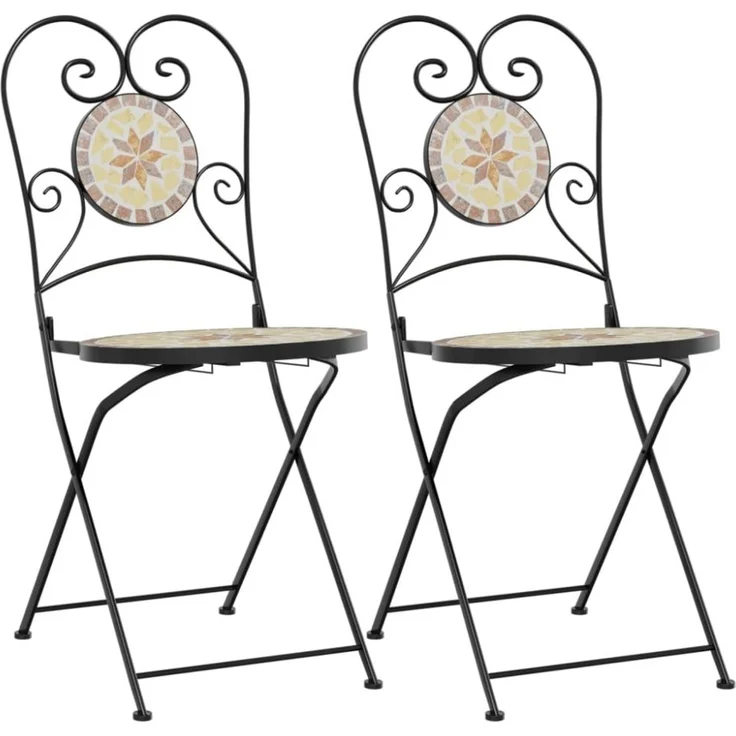 vidaXL Bistrostühle 2 Stk. Klappbar Terrakottarot und Weiß Keramik 4003407 – Bild 5
