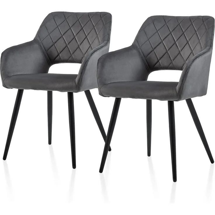 TUKAILAI Esszimmerstühle 2er Set aus Samt, Küchenstuhl Polsterstuhl mit Offener Rückenlehne,Armlehnen,Gepolstertem Sitz, Metallbeinen, Grau Stühle für Wohnzimmer,Esszimmer,Küche
