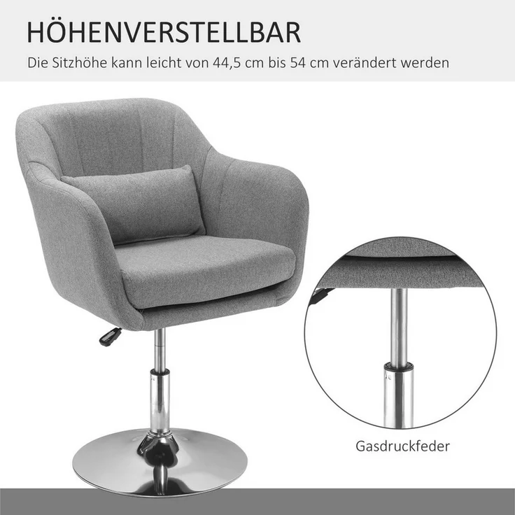 HOMCOM Relaxsessel höhenverstellbarer Bürostuhl (Drehhocker, 1-St, Arbeitshocker mit Lendenwirbelstütze), Stahl, Grau, 60 x 60 x 79-91 cm – Bild 4