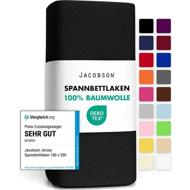 Jacobson Spannbettlaken aus 100% Baumwolle, Jersey Bettlaken 160 g/m², Spannbetttuch mit Gummizug, OEKO-TEX®, pflegeleicht, viele Farben – Bild 4