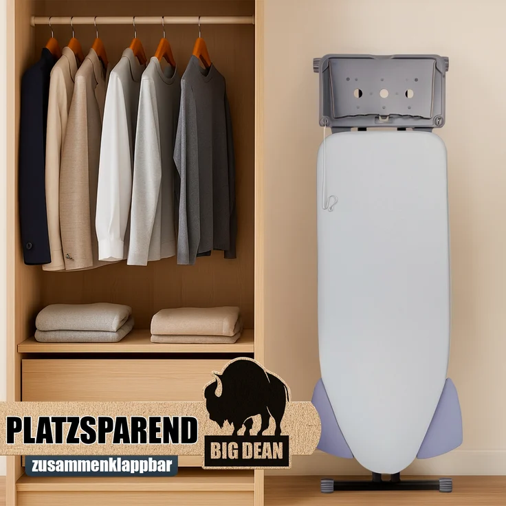 BigDean Bügelbrett XXL (120x45 cm Bügelfläche) inkl. ausklappbarer Schulterpassform - Stabiler Bügeltisch für Dampfbügelstationen und Bügeleisen - Ironing Board - höhenverstellbar – Bild 4