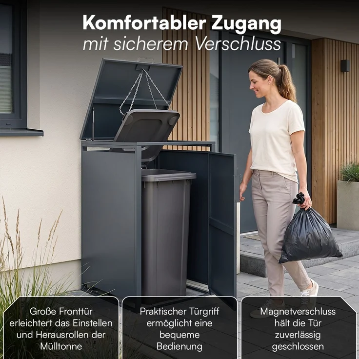STEELSØN 'Thoria' Mülltonnenbox 1er je 120 Liter, anthrazit, Mülltonnenverkleidung aus Stahl, wetterfest, 102x62x60,5 cm, Müllbox für 1 Tonne – Bild 4