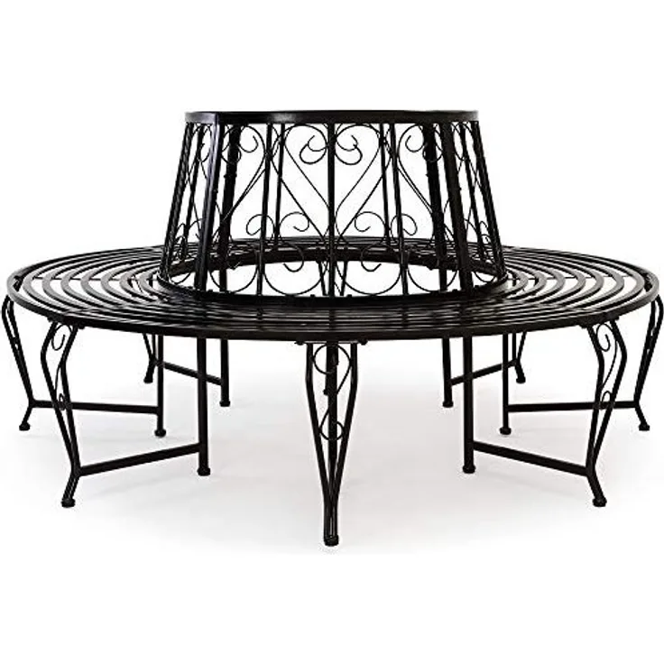 Casaria Baumbank 360° Metall Rundbank Gartenbank Parkbank Sitzbank Bank Metallbank Garten mit geschwungenen Beinen - Dunkelbraun