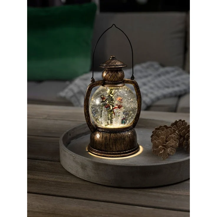 LED Kugellaterne Schneemannfamilie - Schneekugel - wassergefüllt - Batterie - Timer - Innen - gold – Bild 2