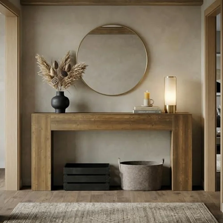 LITTLE TREE Konsolentisch 160 cm, Landhaus Sofatisch mit holzoptik, Schmaler Flurtisch in Braun für Wohnzimmer & Eingangsbereich, Stabile Ablage, Einfacher Aufbau – Bild 9