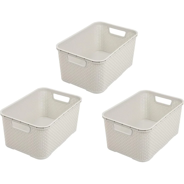 BranQ - Home essential Kunststoff Korb in Rattan Design 3er Set Grösse M 10l, PP, Creme – Bild 1