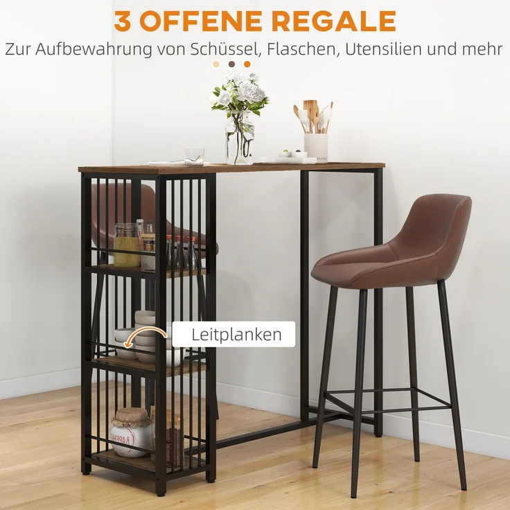 Bartisch Stehtisch Küchentresen, Industriedesign, 3 Regale, 120 x 40 x 105 cm; Schwarz + Braun--Braun--105x40x120cm--YOUDENOVA – Bild 6