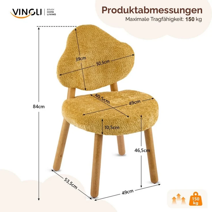 VINGLI Holzstuhl Wolkenform, Gepolsterter Schminktisch Stuhl (Verfügbare Farben) – Bild 2