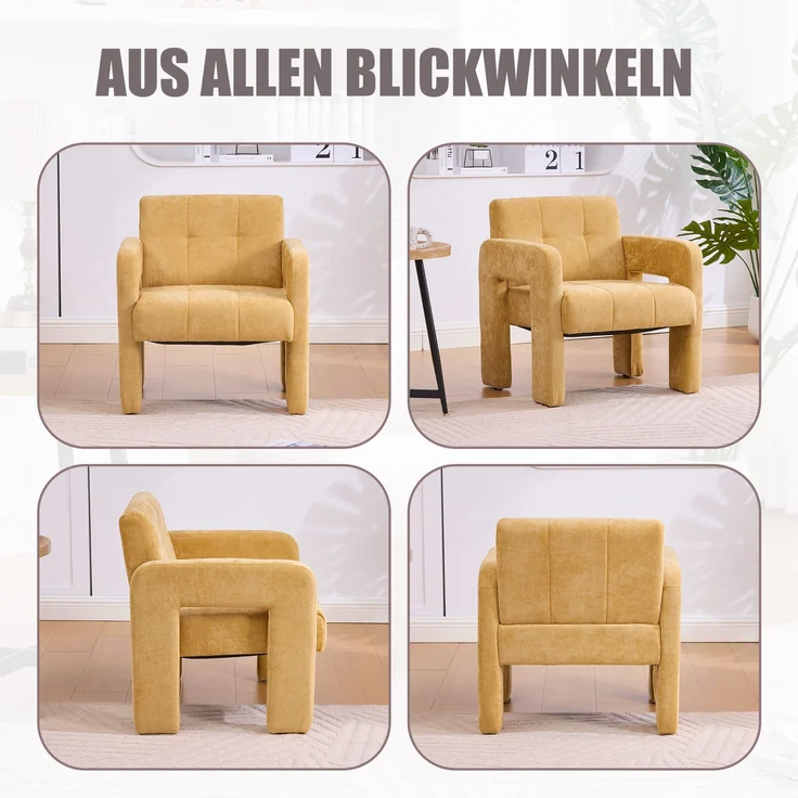 LVHOM Sessel Skandinavischer Stil, Polstersessel Cordstoff, Relaxsessel Einzelsessel Loungesessel, für Wohnzimmer, Büro, Schlafzimmer, Gelb – Bild 3