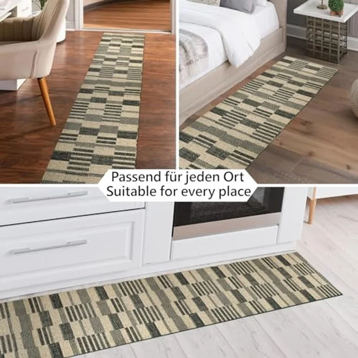 ANRO Küchenläufer Hochwertig GreenLine Flurläufer Teppichläufer Textil, Eckig, Bodenläufer 100x52cm Barcode Patchwork Dunkel pflegeleicht – Bild 5