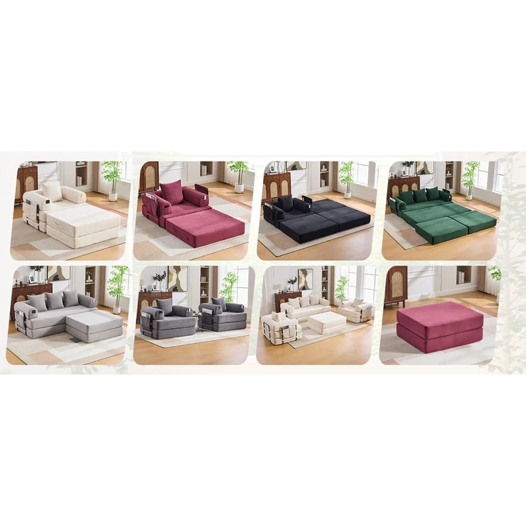 ZUBALIYA Ecksofa 94x67 cm, mit Ablageflächen, mit Cordbezug, mit breiten Armlehnen, modular aufgebaut, mit Schaumstoffpolsterung – Bild 22