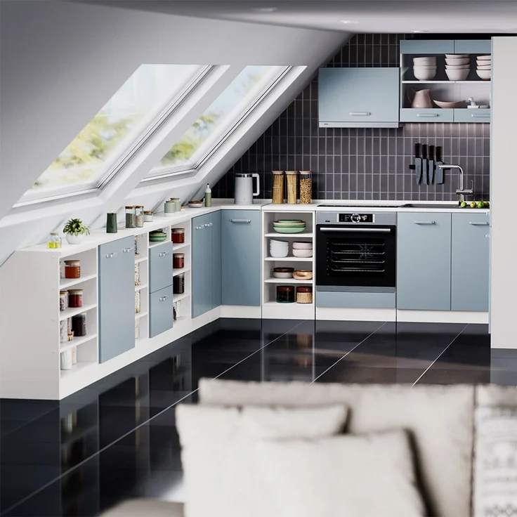 Küchenschrank für Dachschrägen R-Line Blau-Grau 80 cm mit 2 Türen, Schrankkorpus 60 cm Tiefe Vicco – Bild 6