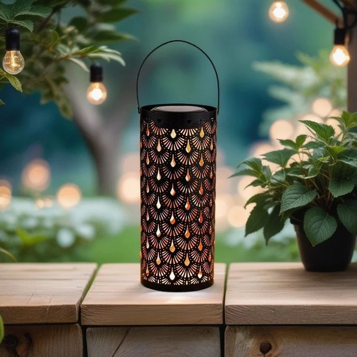 Marrakesch Orient & Mediterran Interior LED Solarleuchte Orientalische Solarlaterne Fava modern aus Metall in Schwarz 30 cm, LED fest integriert, Handarbeit – Bild 3